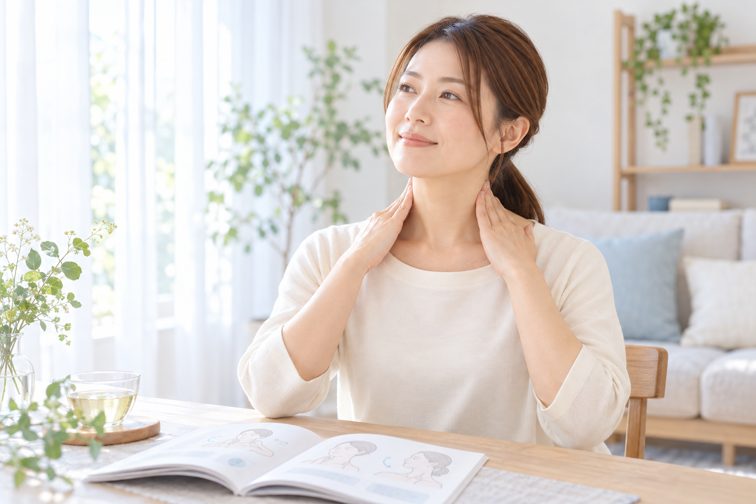 資料を見ながらやさしいセルフケアを行うイメージ